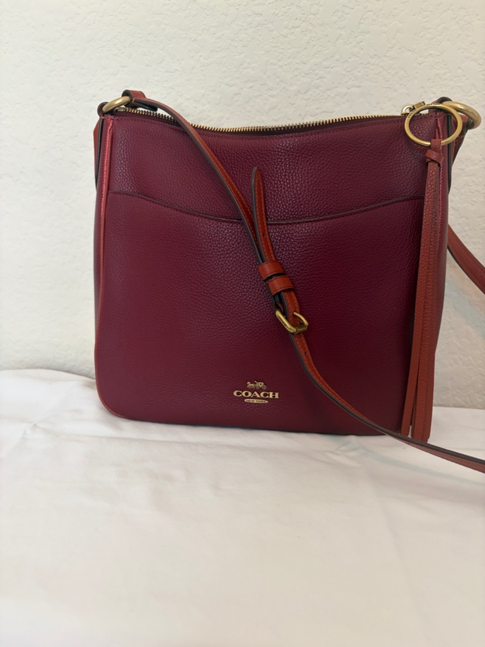 Coach Burgundy and Tan Leather Crossbody Bag
